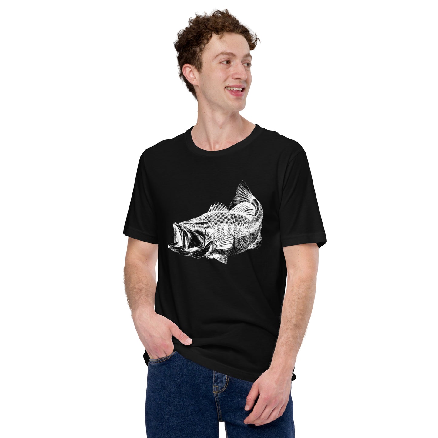 t-shirt bass fishing black men's