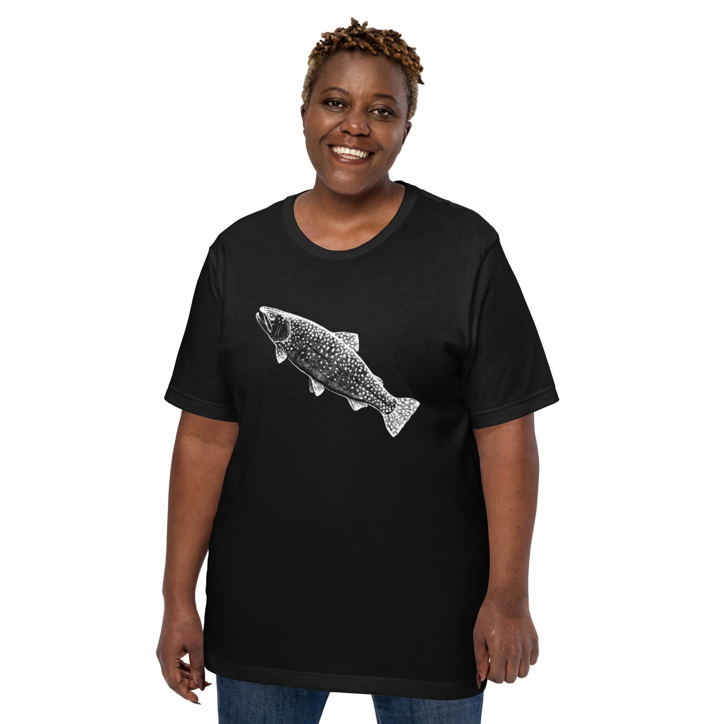 t-shirt rainbow trout fishing black women's