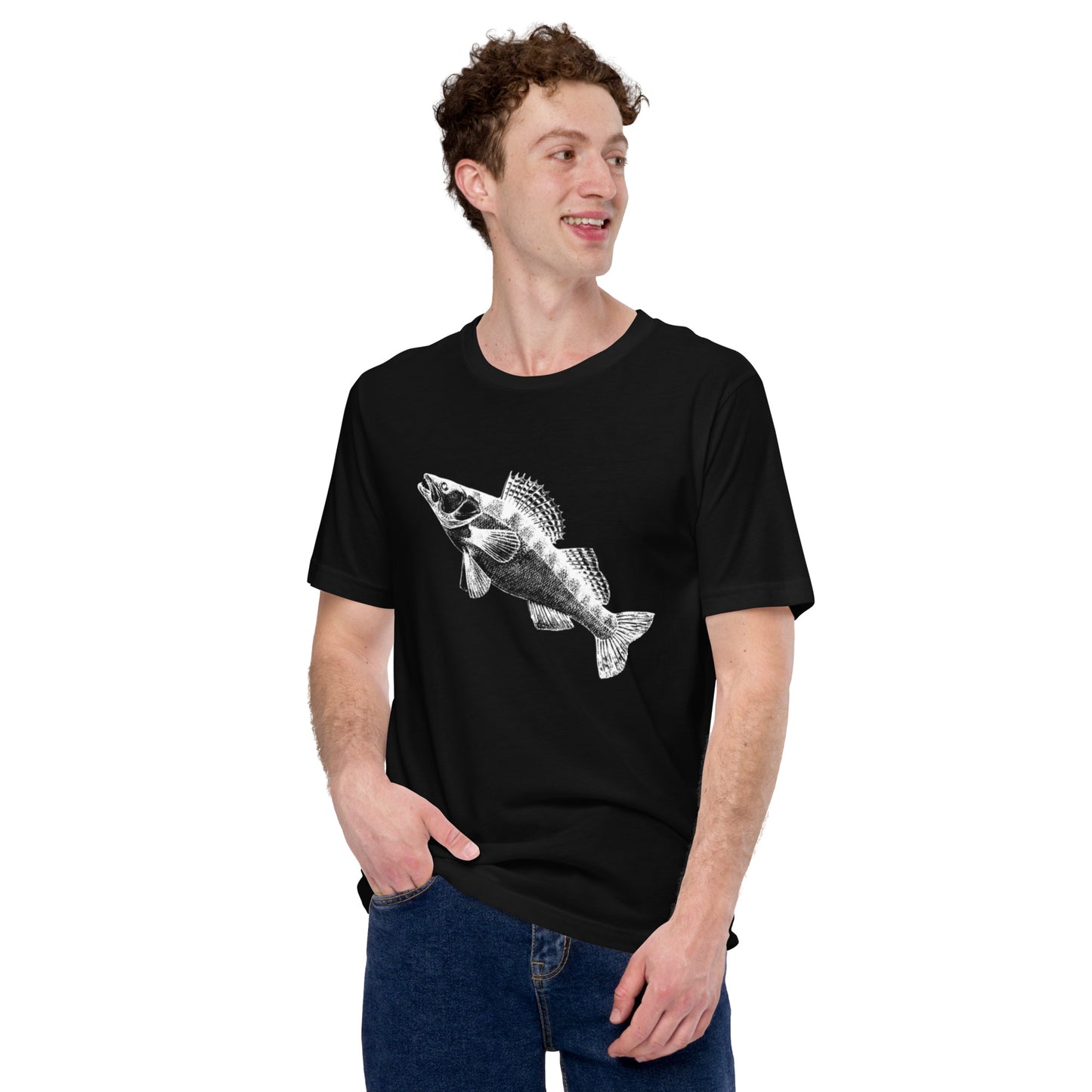 t-shirt zander fishing black men's